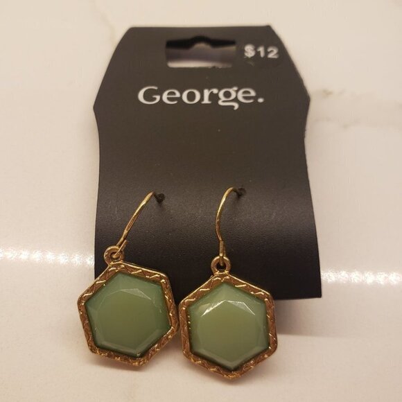 Costume Jewelry hexagon Jade green earrings necklace set hexagon George - Picture 4 of 8